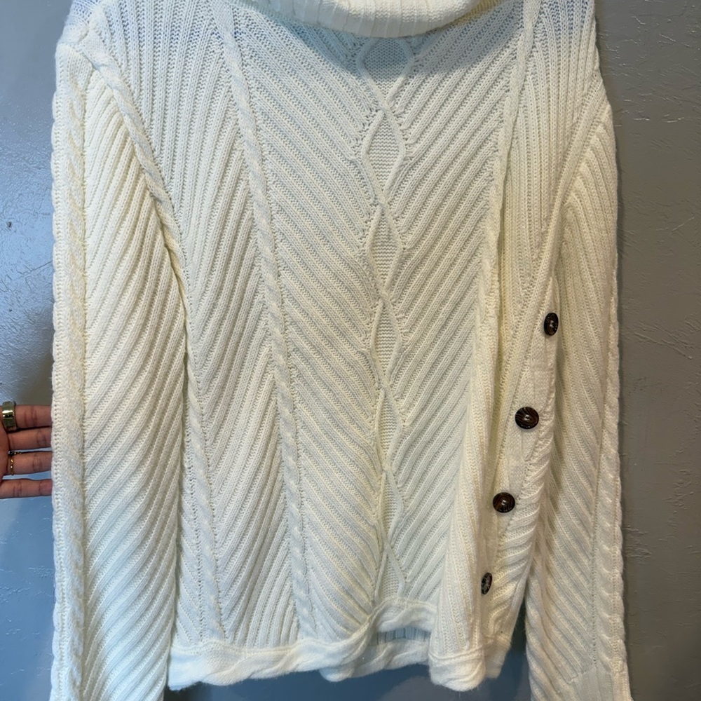 VENUS Cream Cowl Neck Sweater with Button Detail